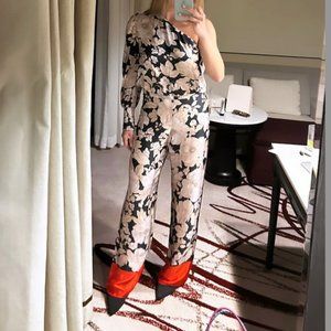 Mango colorful silk co-ord set - blouse & pants black, white & red print!